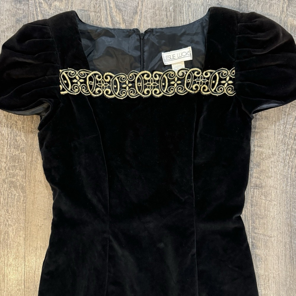 Leslie Lucks Vintage Black Velvet Dress Women's Custom No Size See Mez. Prom